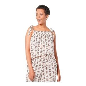 Candace Cameron Bure Floral Tie Strap Smocked‎ Tank Top Women Size Large Beachy